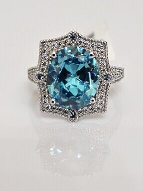 Antique Style Neon Apatite & Diamond Simulant Ring Sterling Silver Size 8 NEW